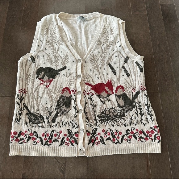 Northern Reflections Sweaters - Vintage Northern Reflections Sweater‎ Vest Bird Floral Cottagecore Prairie XL